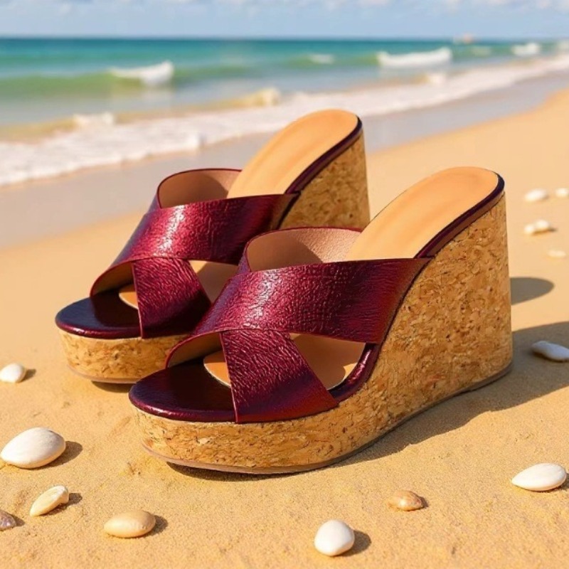아네이케 2026 여름 와인 레드 크로스 벨트 웨지힐  - Woodworking Shoes 리뷰 및 가격